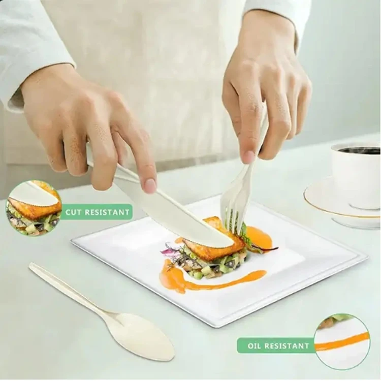 High Quality OEM Reusable biodegradable disposable cutlery Spoon fork knife Plastic utensils 6 inch 8inch