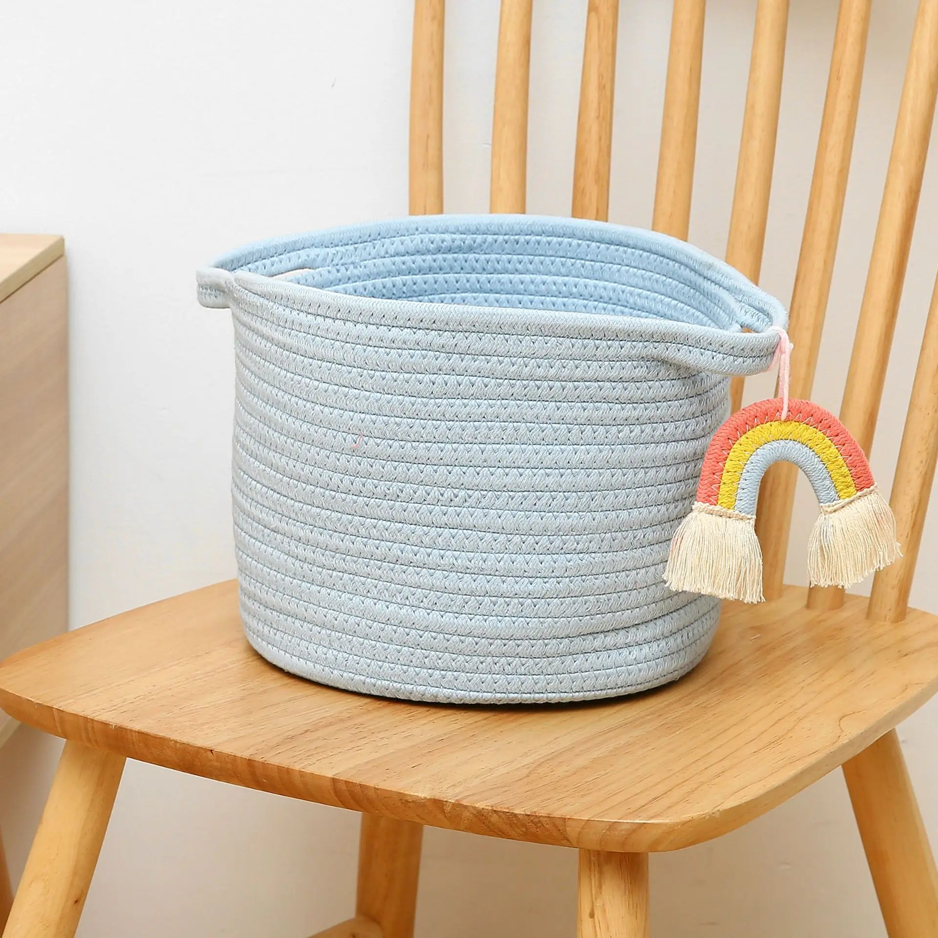 Home Decor White Cotton Rope Storage Basket With Lid Storage And Organization Many Sizes Vietnam Supplier