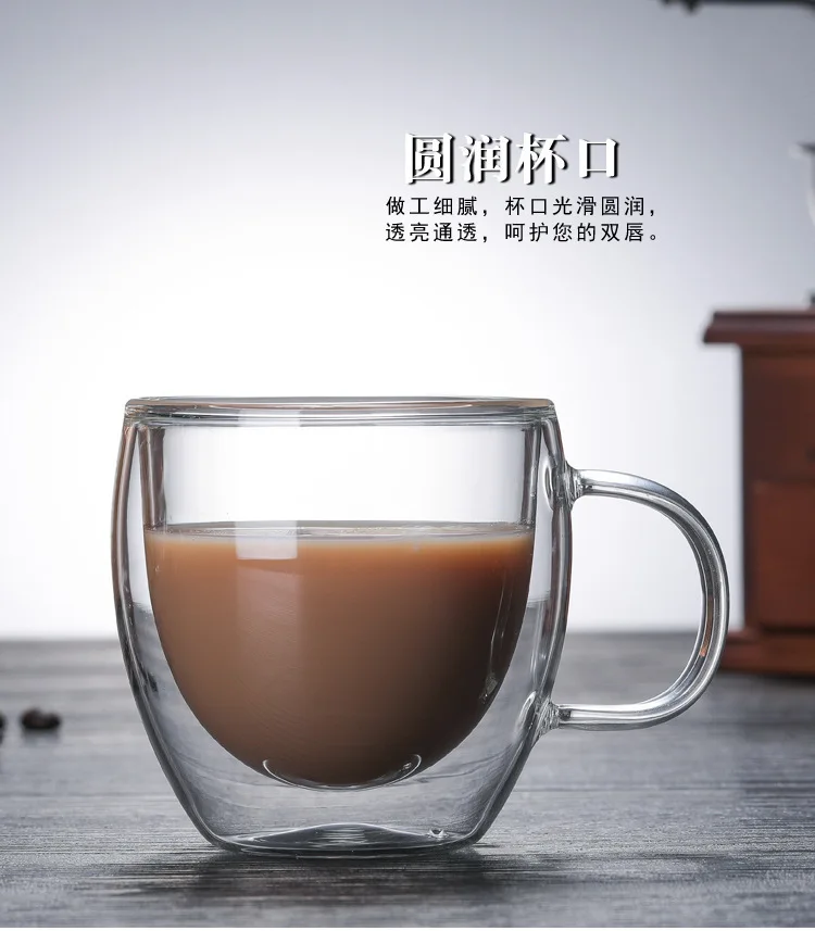 Heat-resistant double-layer tumbler High borosilicate with handle tumbler Creative office cup Glass coffee cup mugs