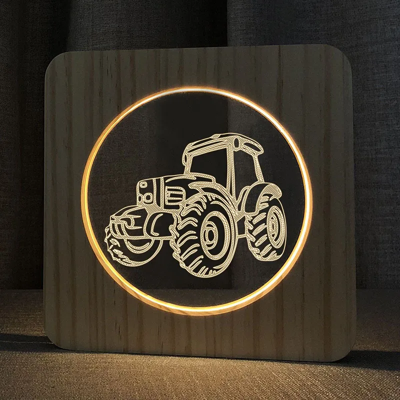 
Acrylic LED night light tractor shape solid wood lamp table lamp creative night lights 