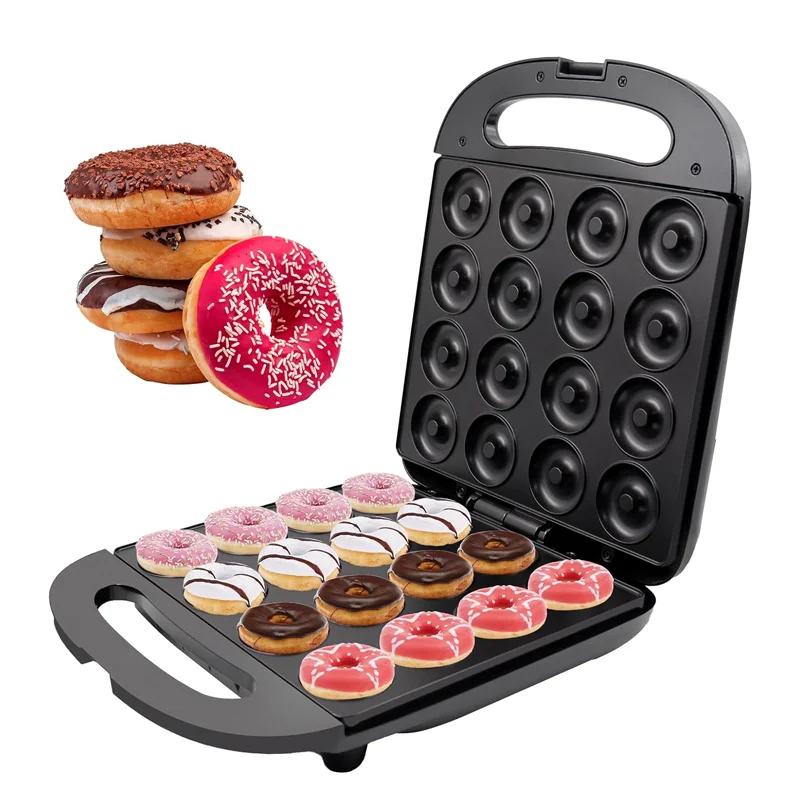 Non-stick Surface Double-Sided Heating Compact Mini Donut Makers for Smokeless Baking 16 Mini Doughnuts Cake Snacks Desserts