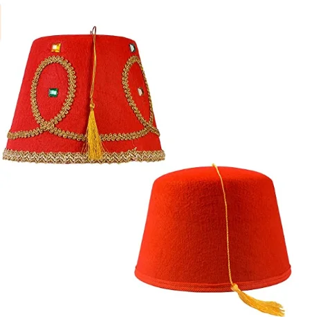 Red Fez Hat with Gold Tassel Turkish Moroccan Custom Wholesale Fancy Dress Hat