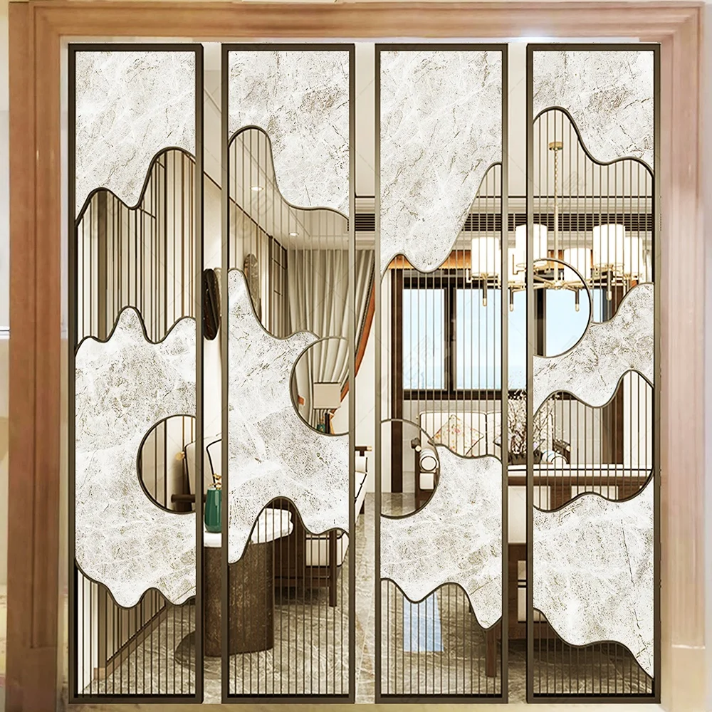 Chinese Style Metal Mirror Stainless Steel Room Dividers Screen Curtains For Bedroom Hotel Decoration