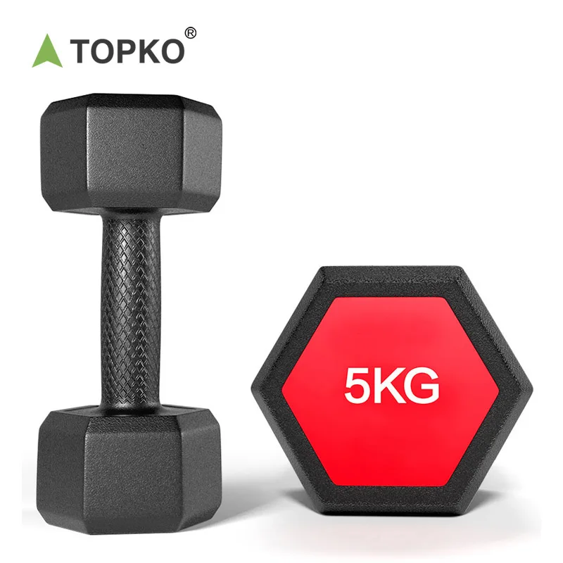 TOPKO manufacturer sales rubber coated hexagonal dumbbell 5kg 10kg 20kg male and female home fitness dumbbell set