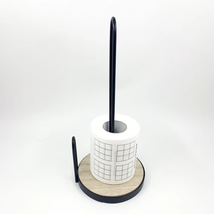 Iron  MDF Kitchen Standing Paper Towels Holder  Rack for Tissue and Napkin in Roll