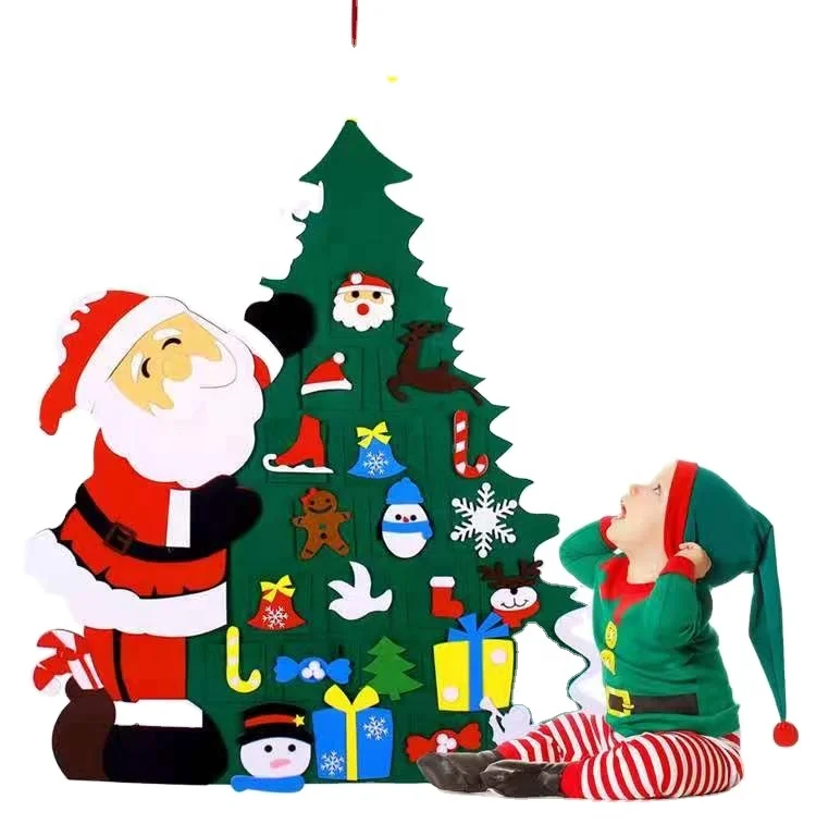 Christmas DIY Felt Christmas Tree Set for Kids  funny  Ornaments Wall Hanging Xmas Gifts for Christmas Decoration