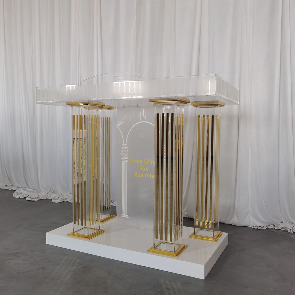 AnnieLu Transparent Acrylic Podium with Wheels pulpits for Churches Rolling Podium Floor Podium for Conference Room Church