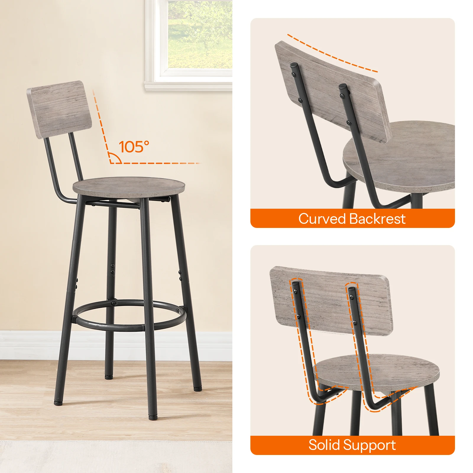 Wholesale Dining Chairs, HOOBRO Brand Dining Stools with Back, Counter Chair Set of 2 for Dining Room
