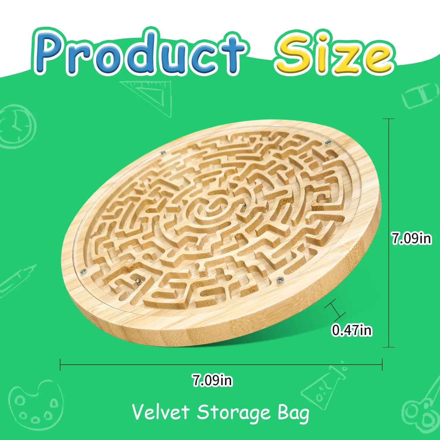 Wooden Labyrinth Board Game, Round Marble Balls Maze, Maze Puzzle with Two Metal Balls