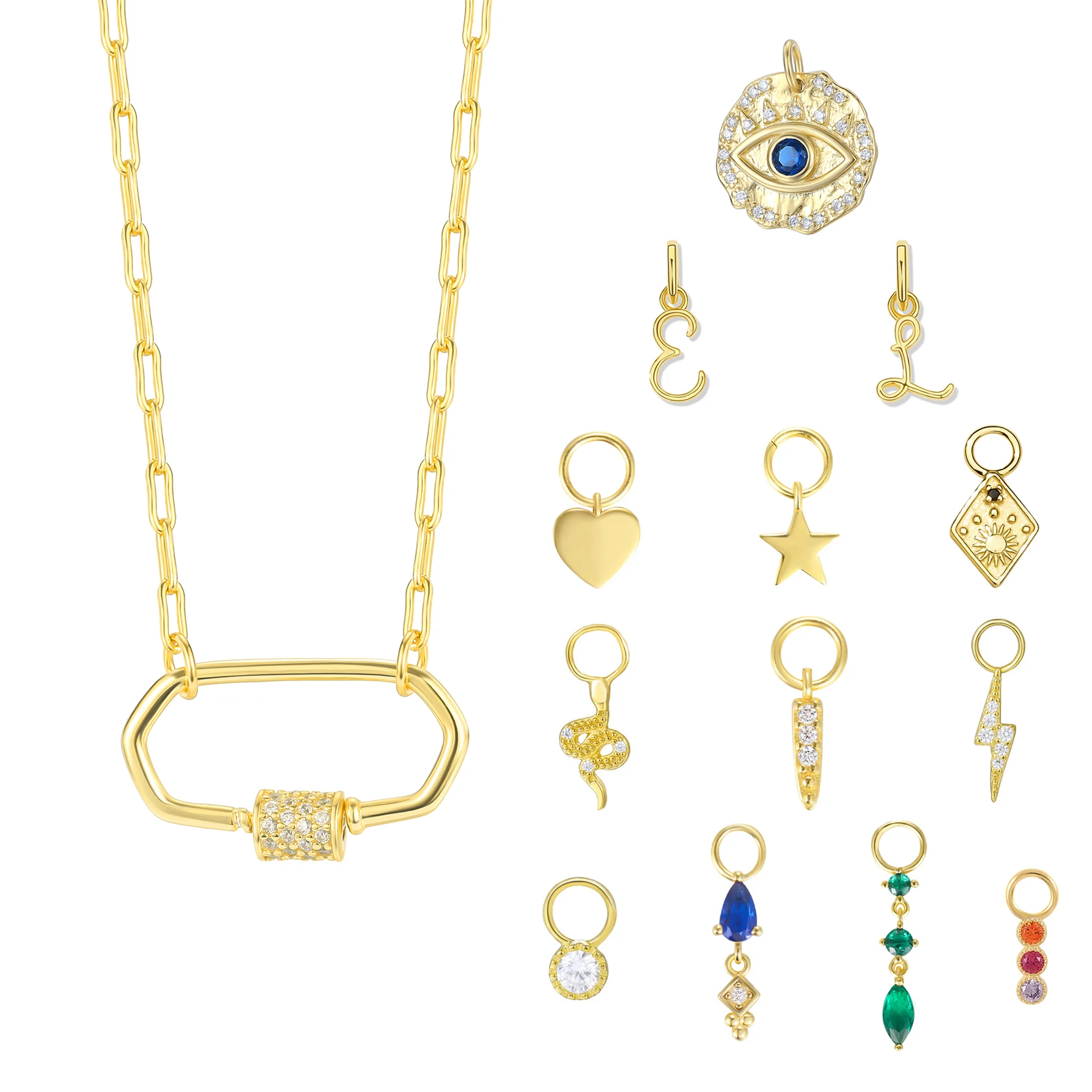 DIY 925 Sterling Silver 18K Gold Plated Statement Jewelry Accessories Paperclip Charm Pendant Necklace for Women