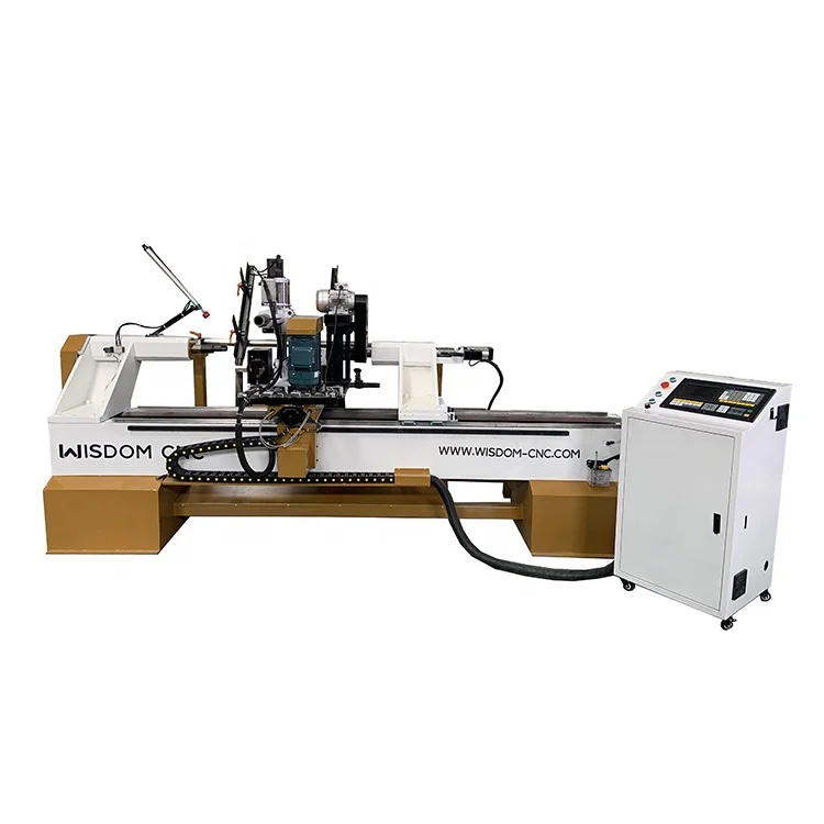 WISDOM CNC Single axis Double blades Auto Feeding Tools Changing CNC Wood Turning Engraving Polishing Lathe Machine