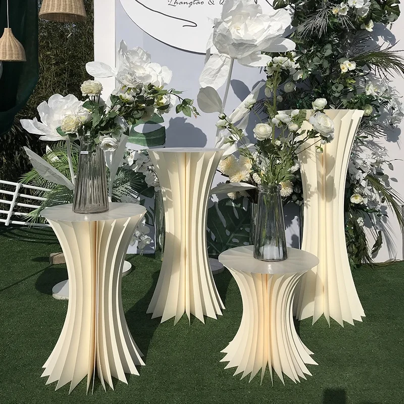 Folding Column Flower Stand White Wedding Flower Centerpiece Road Leads With Acrylic Cover For Wedding Background Party Decor