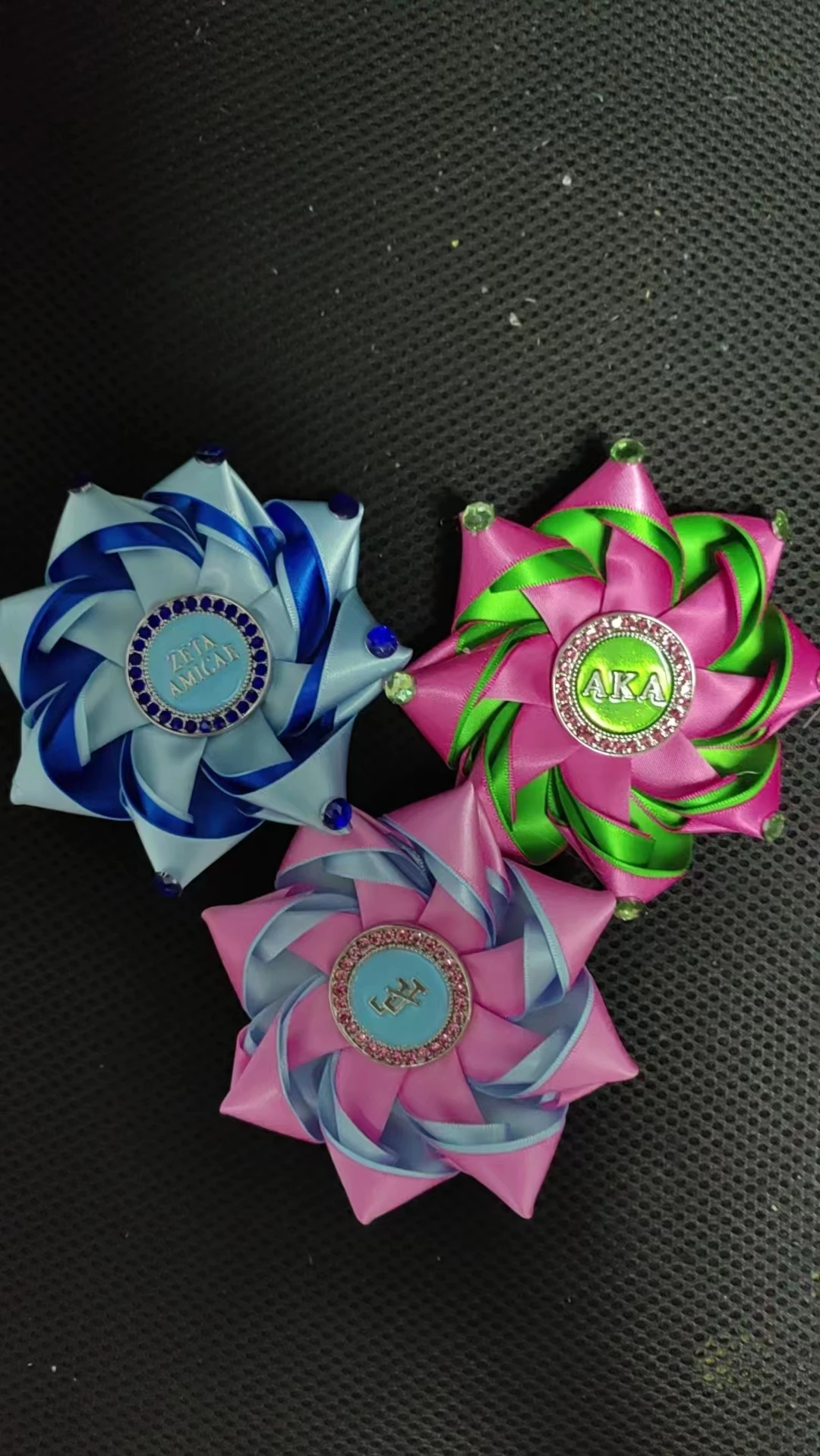 4.5 inches Greek Letters Pink and Green Jack and Jill Zeta Phi Beta  Greek Letters Ribbon Bling Bling Corsage