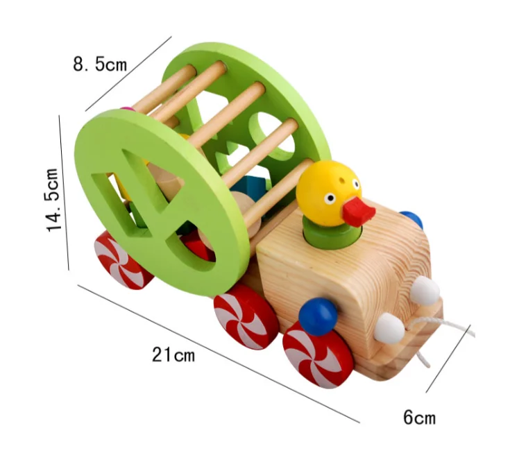 wood duck animal trailer toy wooden pull string baby car toy