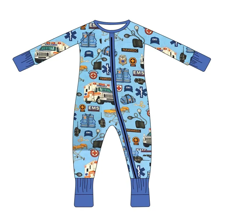 new arrive baby boy girls bamboo pajamas newborn kids milk silk ambulance printing 2 piece nightwear children bamboo jammies