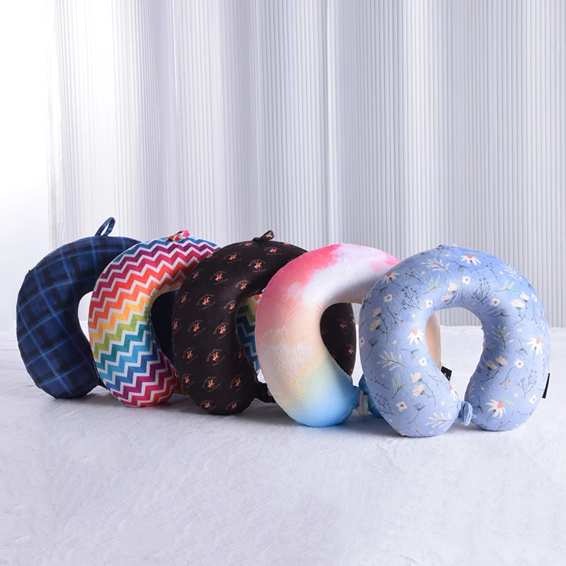 Wholesale Factory in stock Neck Support Travel Pillow Colorful Printed Spandex U Shape Pillow