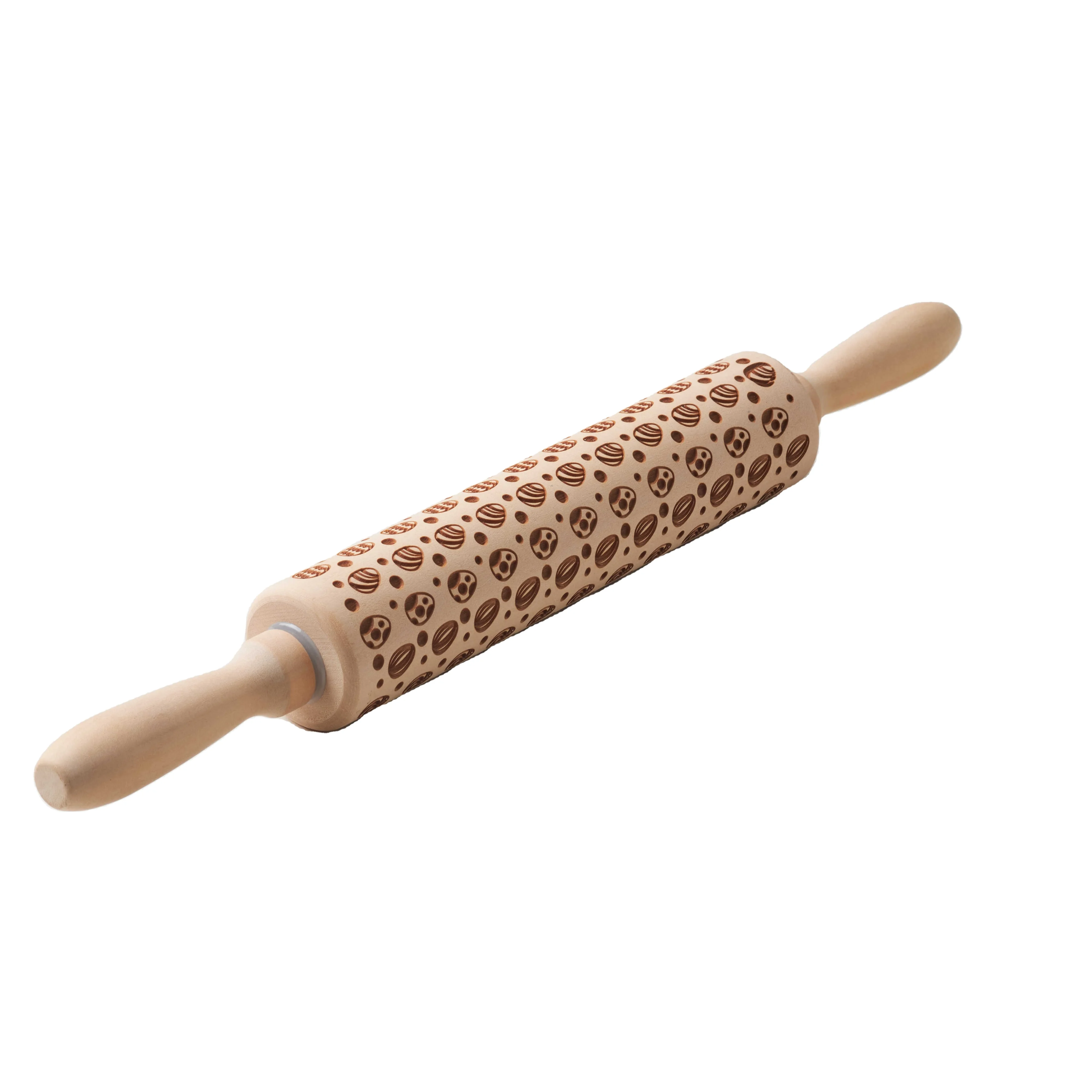 Wholesale Factory Wooden Beech Black Print Rolling Pin Roller Embossed Rolling Pin Cookies Cookie Rolling Stick Custom Utensil