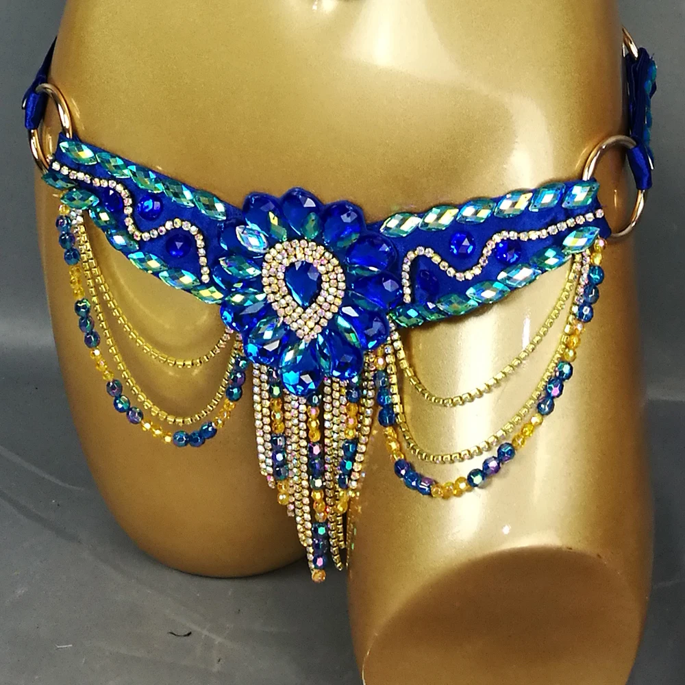 Dance Stage Performance Sexy Gymnastics Leotards Sexy Belly Dance Costume Samba Carnival Bra Belt Rainbow Stone