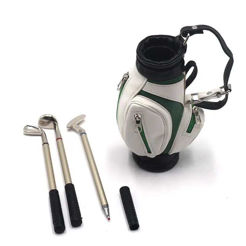 Golf Gift Set Desktop Golf Bag Pens Holder with Clock and 3 Pens