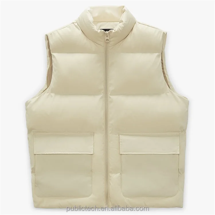 Custom 100% polyester adjustable hood waterproof down quilted hood puffer gilet for men