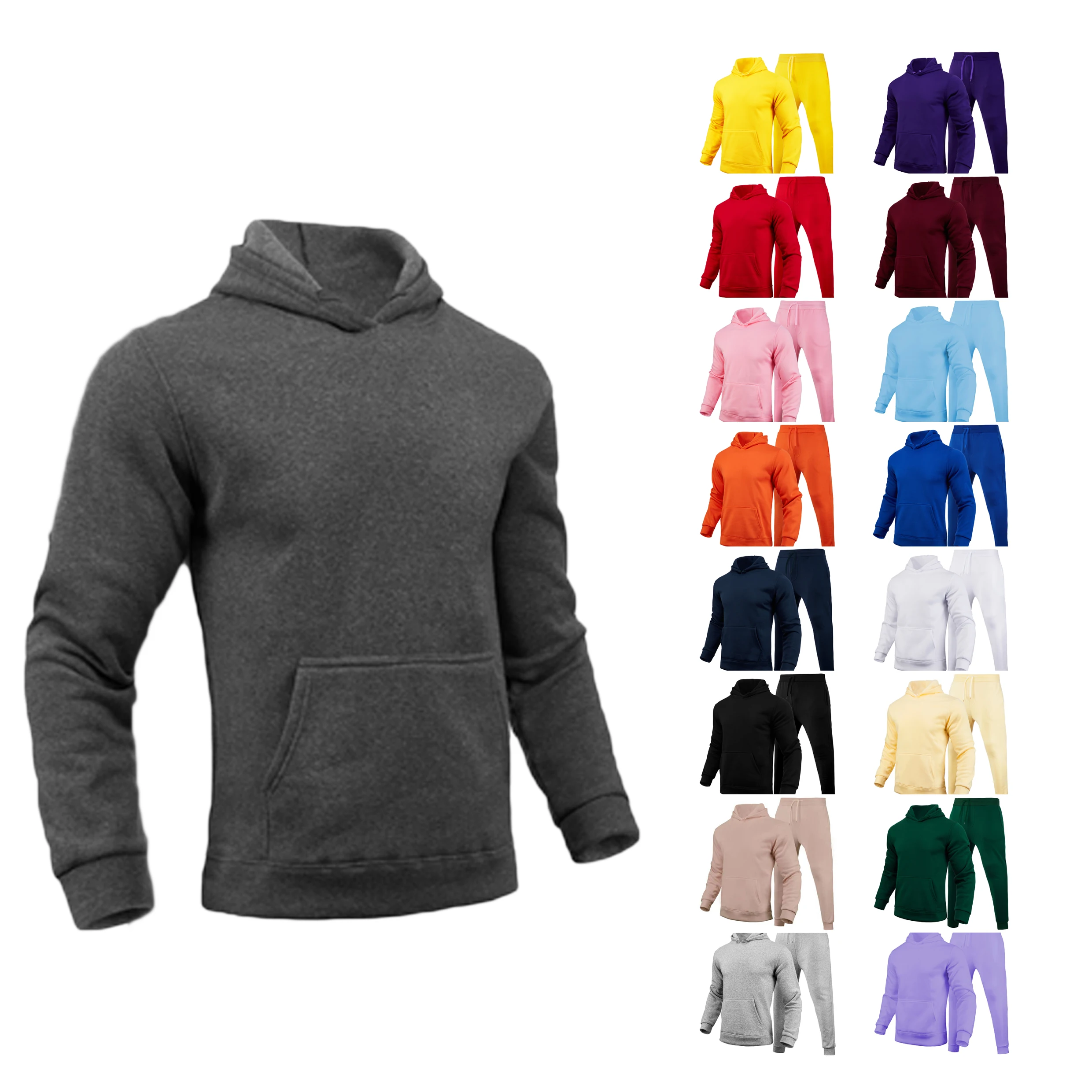 High Quality Unisex 2 piece tracksuit Casual Solid custom logo Plus Size tracked sweatpants and hoodies set cotton jogging suit