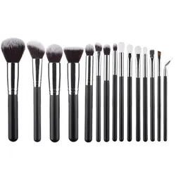 Classical Makeup Brush Women Soft Synthetic Hair Beauty Tools 15pcs Black Cosmetic Kit Makeup Brushes Sets With Quilted Bag