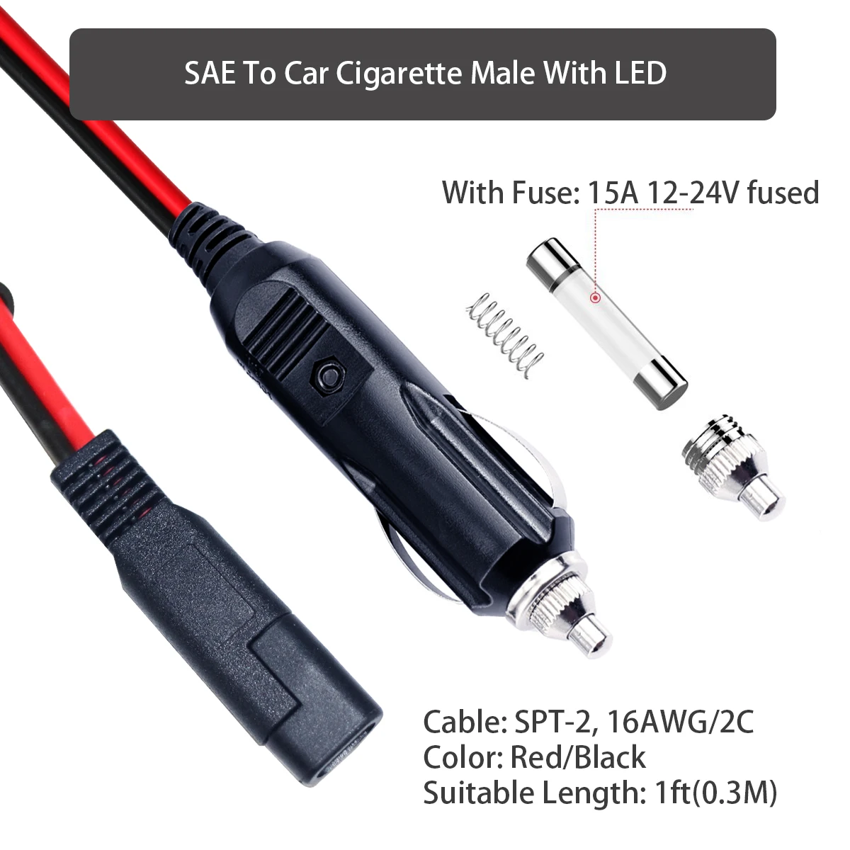 12 В 24 в 16awg SAE к автомобильному прикуривателю плавленый штекер для зарядки аккумулятора соединительный кабель 1 5 м