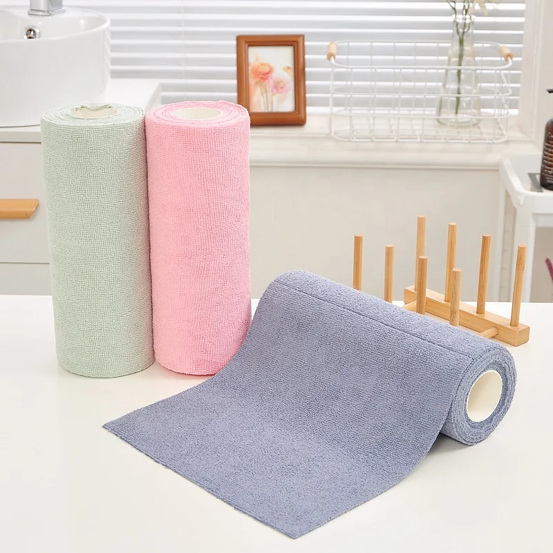 Microfiber Cleaning Cloth Roll Tear Away Towels Washable Reusable Soft Absorbent Kitchen Rag Cleaning Wipes