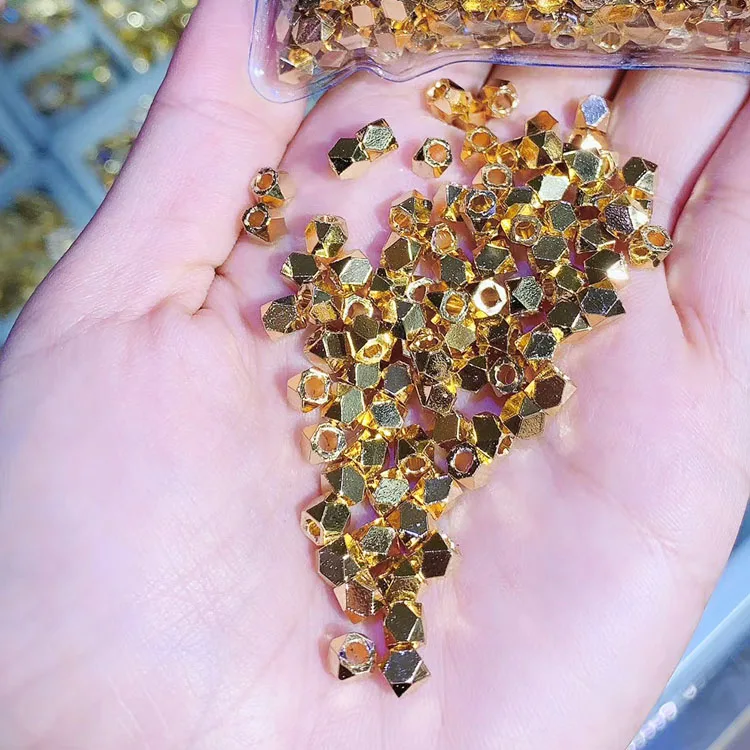 JS1225 Tiny Mini 2mm,3mm,4mm Gold Metal Faceted Cube Nugget Beads,4mm Square Cube Spacer Beads