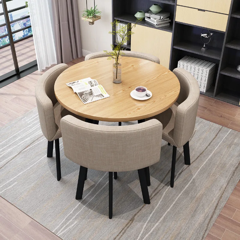 Luxury Modern Dining Room Furniture Set Includes Rounded Wooden Coffee Table 4 Chairs Durable Steel Home Outdoor Bar Hotel Use