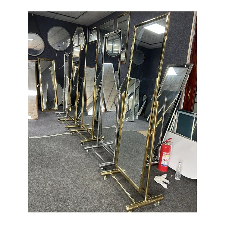 new design mirror with bracket and wheels stainless steel  frame floor standing mirrors full length metal mirror frame