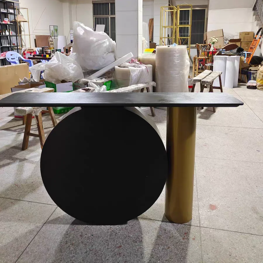 Golden&Black Steel Console Table Marble Top Entrance Desk Hallway Modern Luxury Design Living Room Furniture Home Decoration OEM
