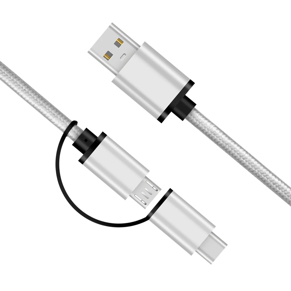 Type C to Micro Cable USB 2 in 1 Data Sync Cable 1M 2M Fast Charging Cable For Android Phone Charging