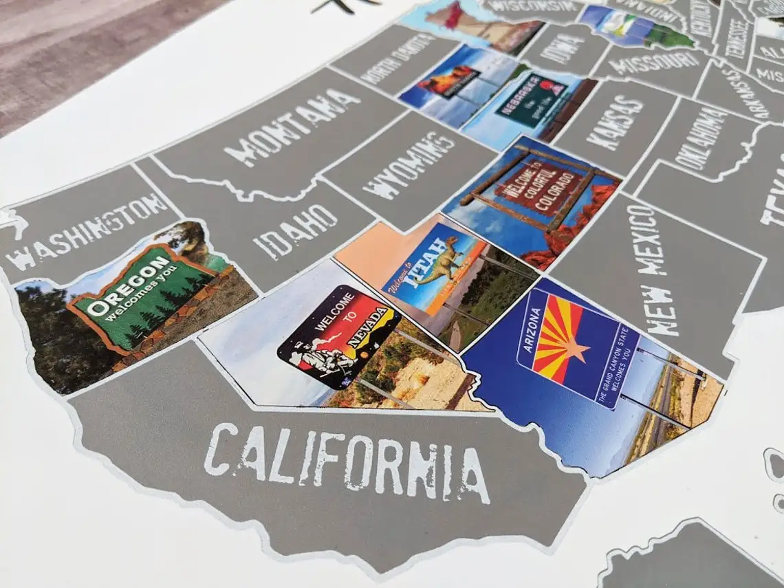 Индивидуальный размер и дизайн, границы США, государственные границы, приветственные знаки Соединенных Штатов, дорожный постер, карта с царапинами