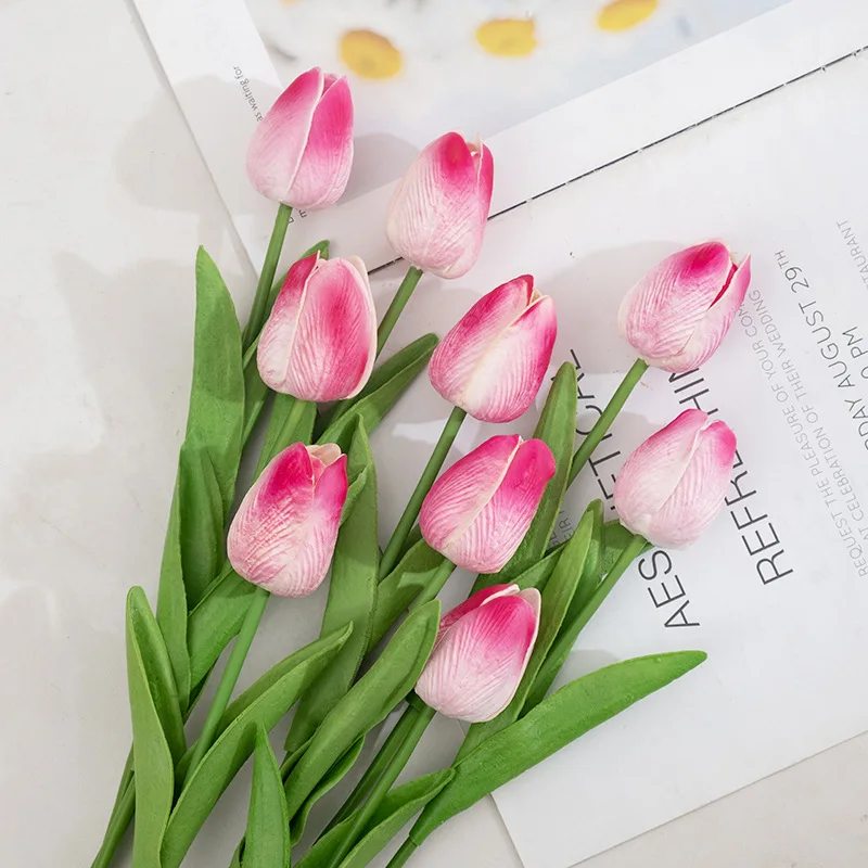 Wholesale Home Decor Simulation Tulips Single Branch Soft Feeling Plastic Artificial Real Touch Tulip Flowers