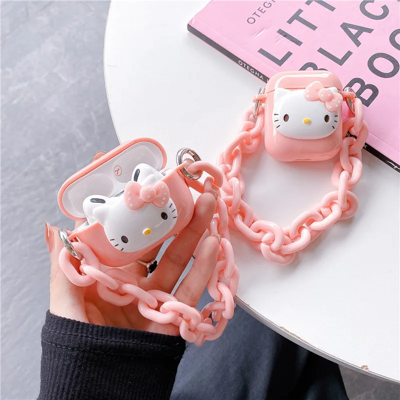 Чехол для Airpods 2-го 3-го поколения с цепочкой, розовый чехол для гарнитуры hello kitty, наушники