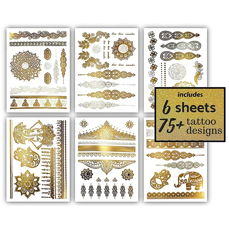 
Hot sale New Stunning Designs Diy Present Waterproof Temporary Henna Metallic Tattoo 