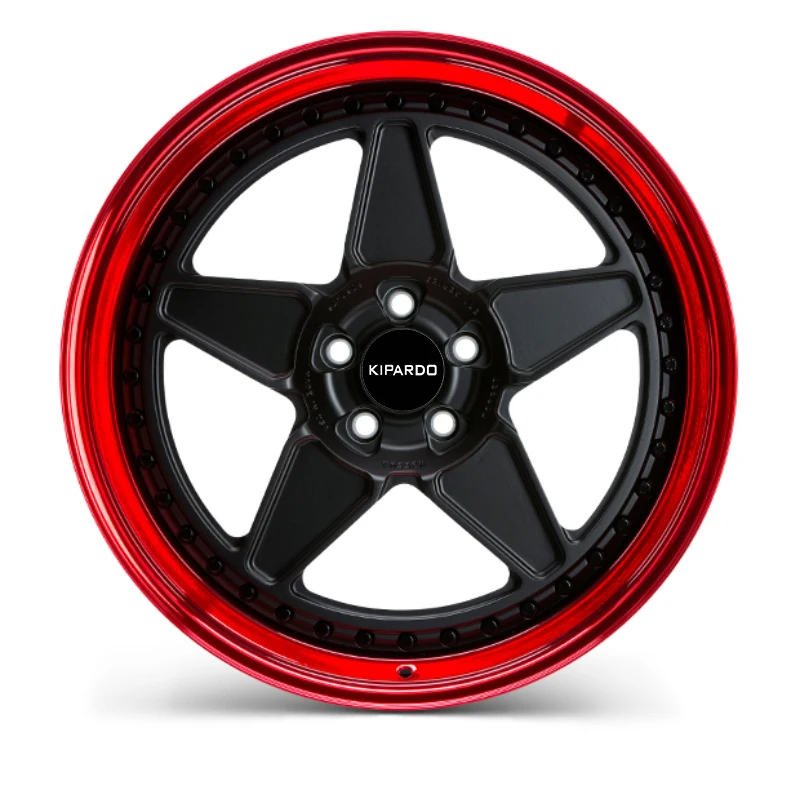 kipardo 18 19 20 inch 5x112 Alloy wheel Forged rims Pentagram Wheel 3 Piece Red Chrome rims
