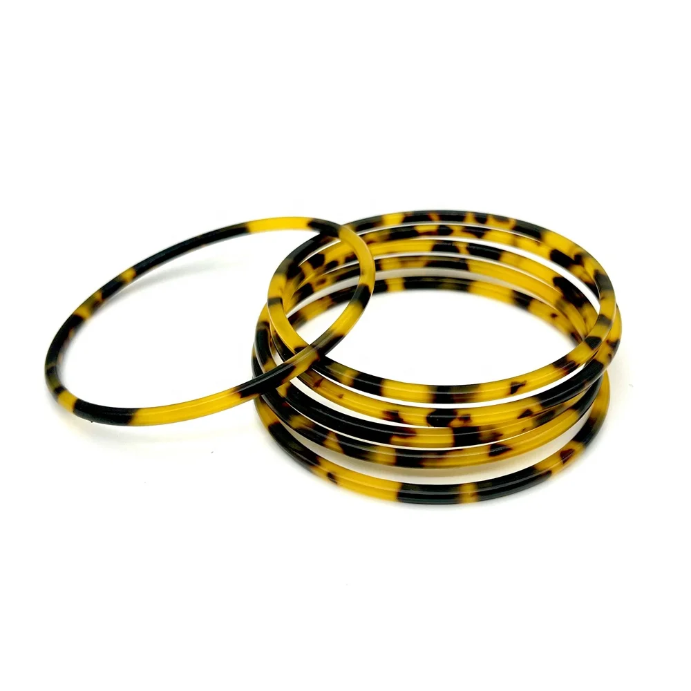 Tortoiseshell Bracelet Thin and Skinny Round Shape Acetate Plastic Material Tortoise Bangle For Women Girls Jewelry