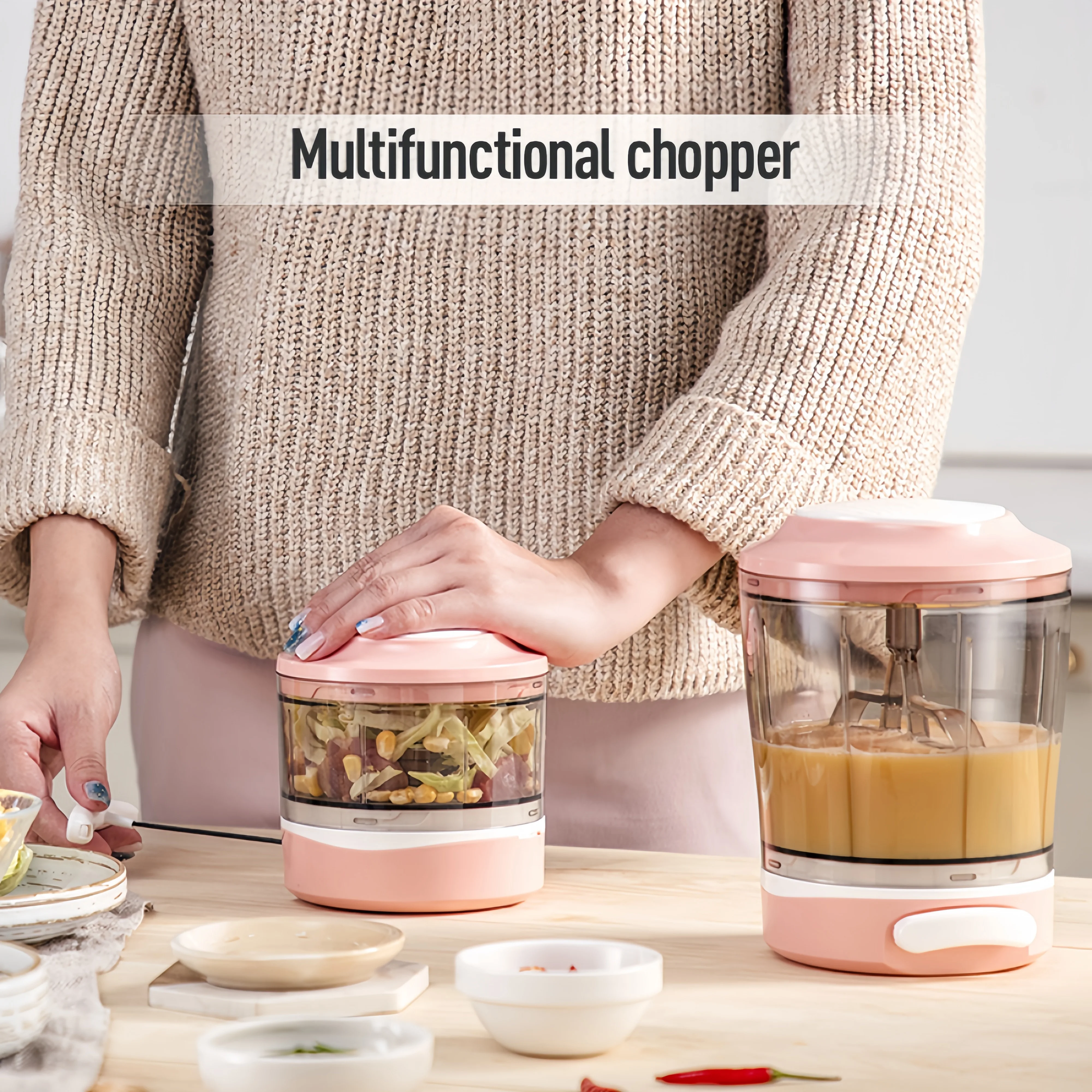 Household easy clean hand held multi purpose manual pull garlic meat vegetable chopper