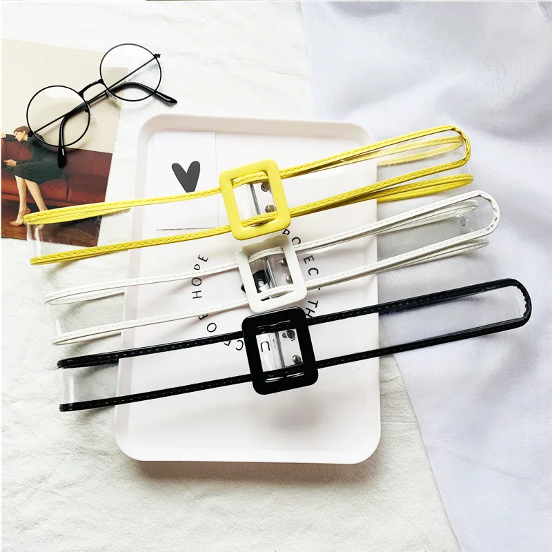 Cute Girl Belts Waistband Women Transparent PVC Belt Round Square Shaped Buckle Fashion Accessories