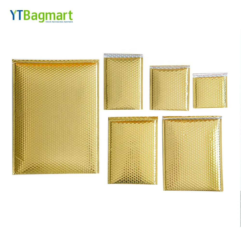 Metallic Foil Gold Bubble Mailers Plastic Courier Envelopes Shipping Package Golden Mailing Bags