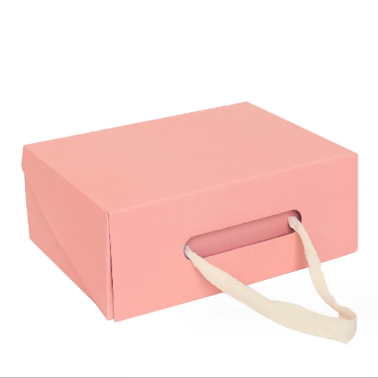 Custom Branding Matte Black Pink Magnetic Closure Paper Gift Box Shoe Box For Garments Ribbon Handle Folding Clothing Pac