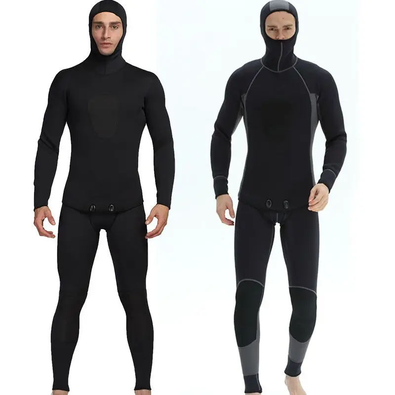 High quality neoprene two piece surf 3.5mm 5mm 7mm zipperless spearfishing wetsuit diving suit with hood