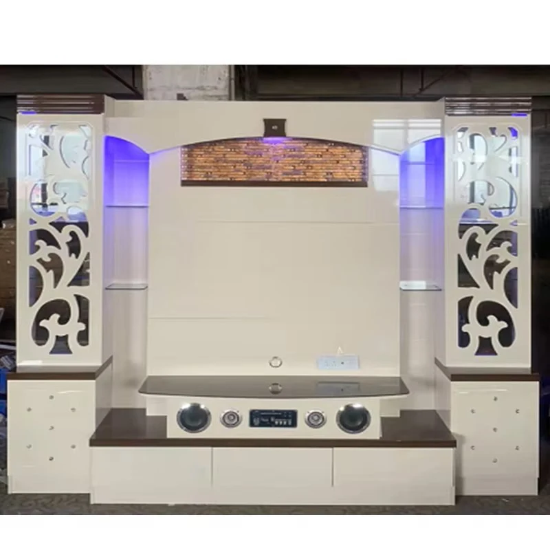 Classic Luxury White Modular Wood Led Tv Stand Living Room Storage Display Cabinet Modern Wooden Living Room Wall Tv Cabinet