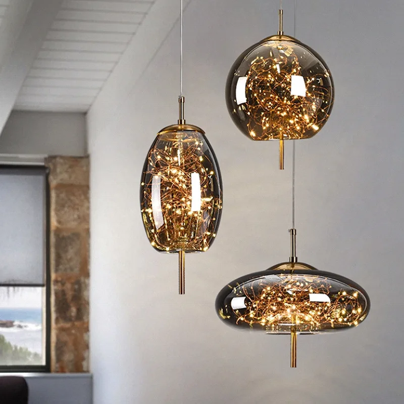 Hotel style hanging ball stylish party wedding fairy light hanging starburst glass hanging lights for restaurant