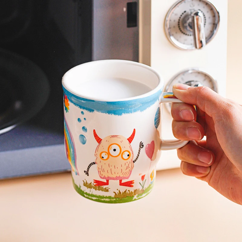 Ceramic Milk Drinking Cup Heat Resistant Borosilicate Glass Breakfast Coffee Mug With Spoon