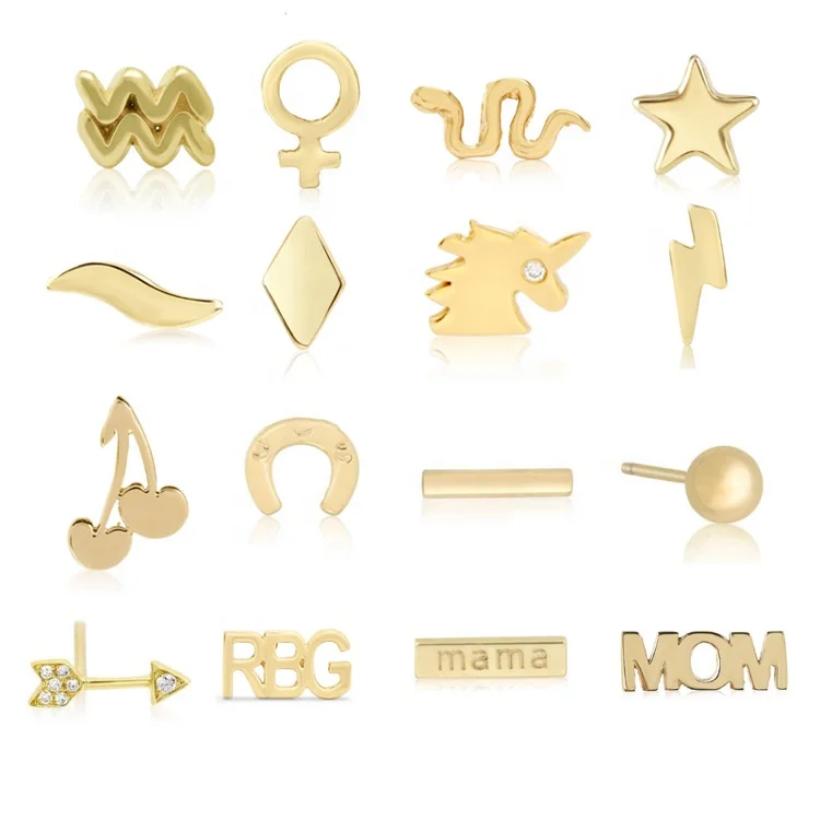 Fashion new designs jewelry gold plated multi shapes small stud earring set