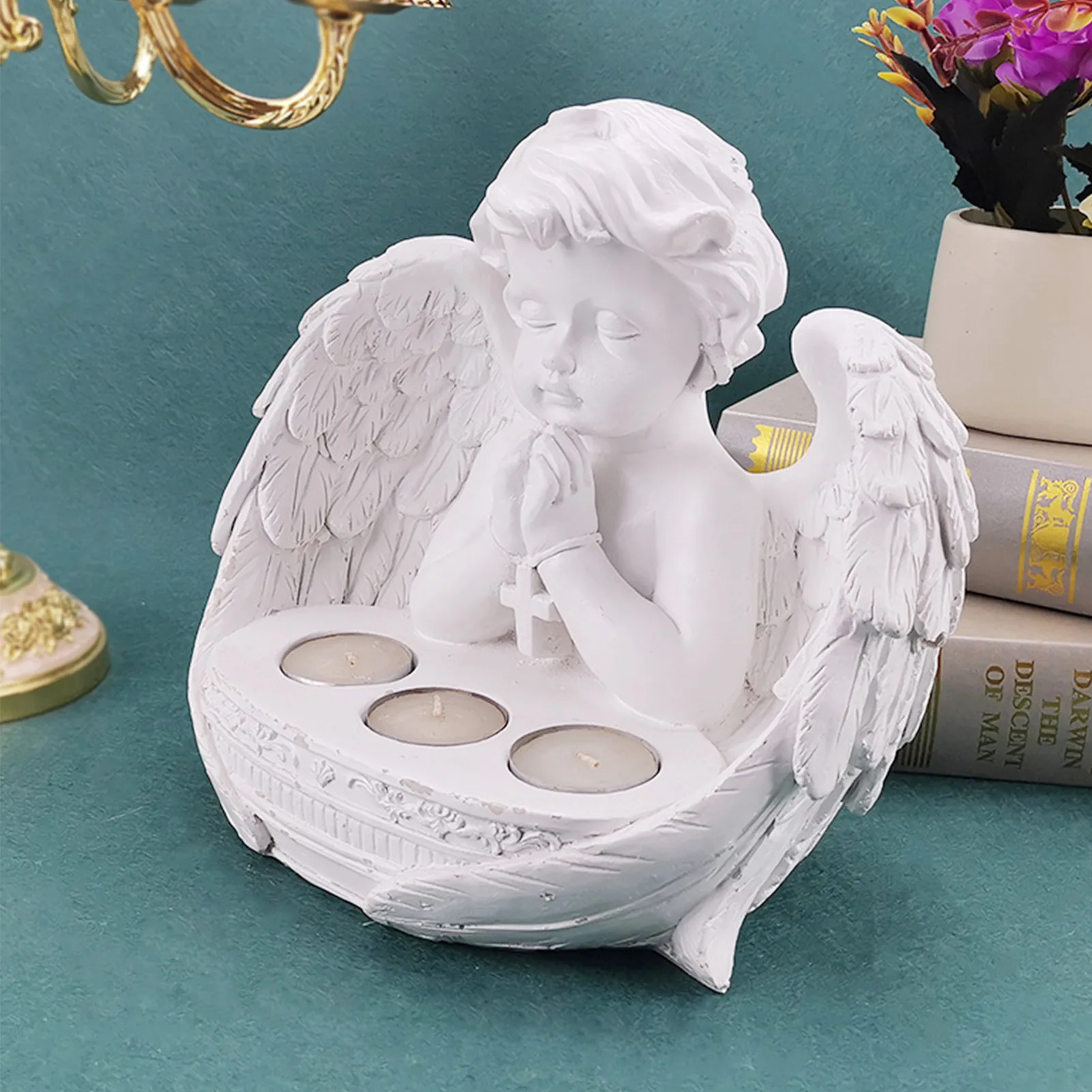 Angel Candle Holder Decoration Statue Table Resin Figurine Sculpture Ornaments Candlestick European Durable Office Home Decor