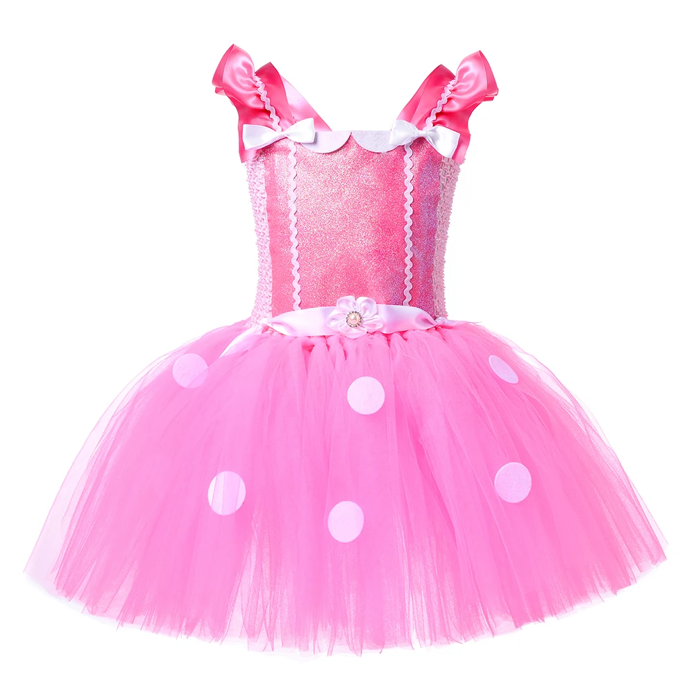 The New Design Pink Tutu Dress Up Puffy Tulle Costumes Halloween Cosplay For 2-12Y With Mouse Ears